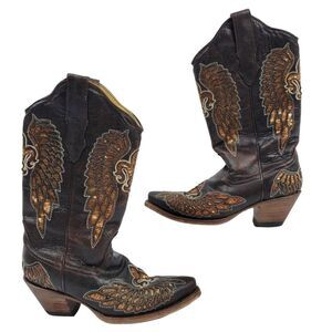 Ladies Corral Brown Distressed Leather Snip Toe Western Cowgirl Boots Size 7.5 M